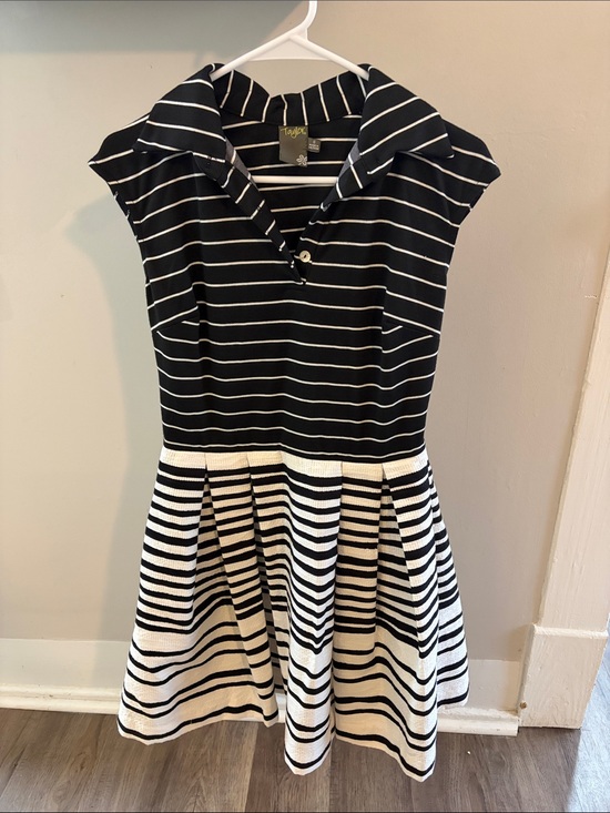Taylor Dresses & Skirts - Taylor‎ Black & White Striped Collared Cap Sleeve Fit-and-Flare Mini Dress